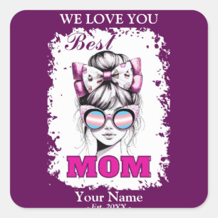 Best Mom Messy Bun Mom Transgender Flag Colors Square Sticker