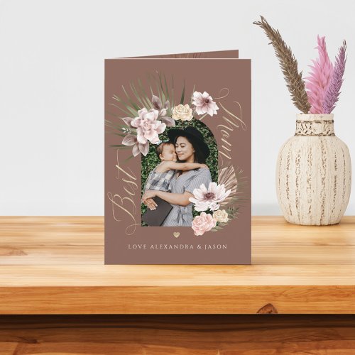 Best Mom Modern Bohemian Watercolor Florals Photo  Card