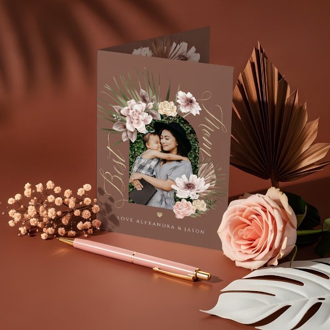 Best Mom Modern Bohemian Watercolor Florals Photo  Card (Best Mom Modern Bohemian Watercolor Florals Photo Card)