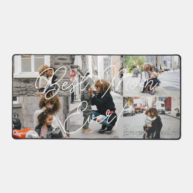 Best Mom Modern Five Photo Collage Custom Desk Mat (Front)