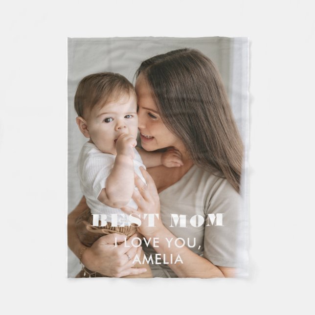 Best Mom Modern Foliage 1 Custom Photos Mother  Fleece Blanket (Front)