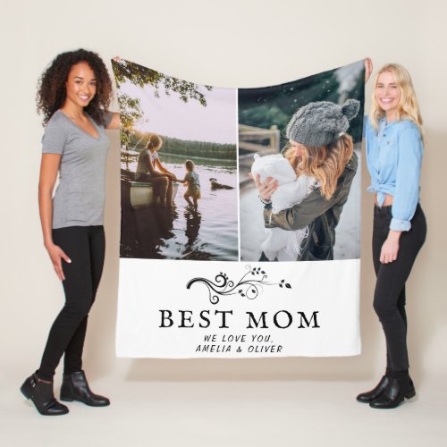 Best Mom Modern Foliage 2 Custom Photos Mother Fleece Blanket