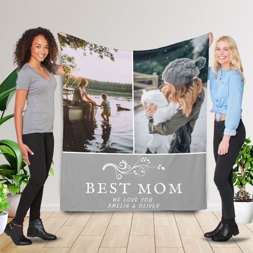 Best Mom Modern Foliage 2 Custom Photos Mother Fleece Blanket