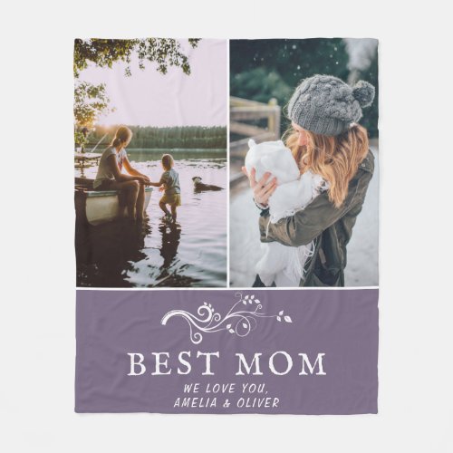 Best Mom Modern Foliage 2 Custom Photos Mother Fleece Blanket