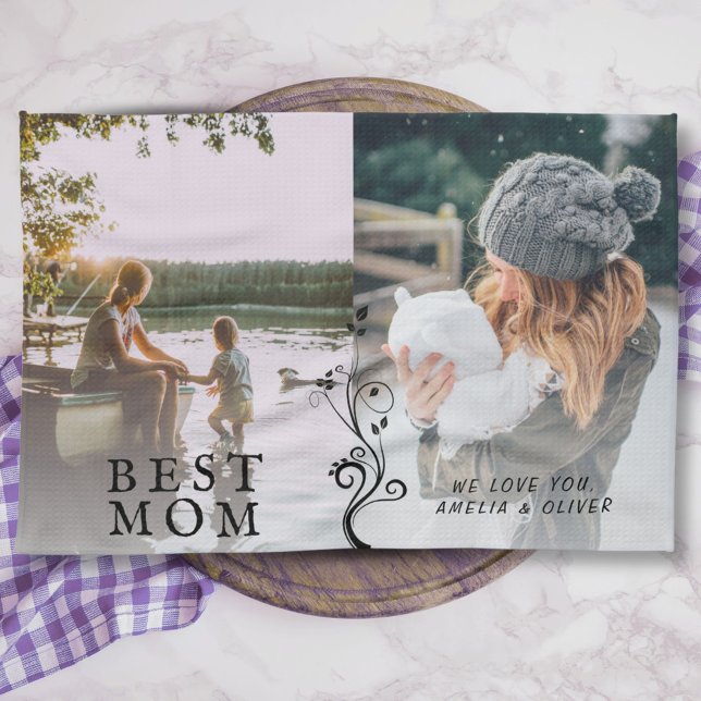 Best Mom Modern Foliage 2 Custom Photos Mother Kitchen Towel (Creator Uploaded)
