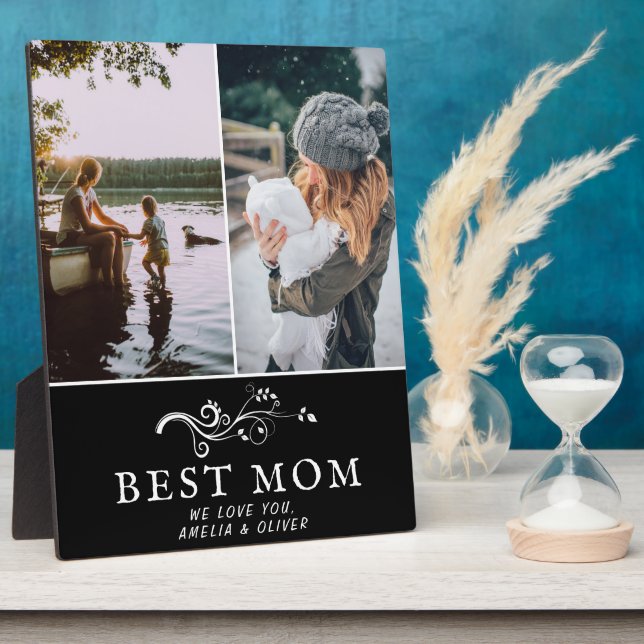 Best Mom Modern Foliage 2 Custom Photos Mother Plaque (Side)