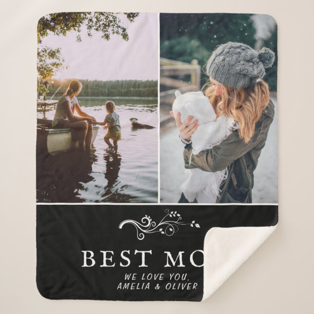 Best Mom Modern Foliage 2 Custom Photos Mother Sherpa Blanket (Front)