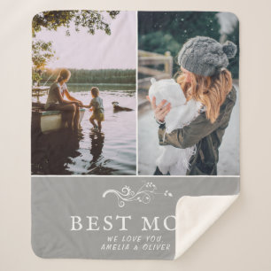 Best Mom Modern Foliage 2 Custom Photos Mother Sherpa Blanket