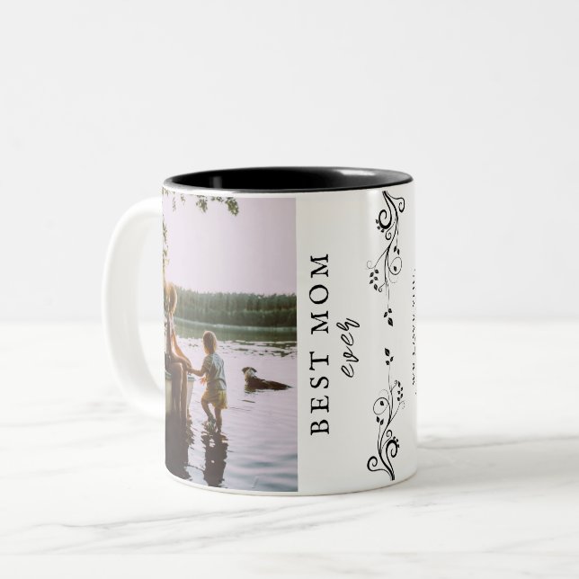 Best Mom Modern Foliage 2 Custom Photos  Two-Tone Coffee Mug (Front Left)