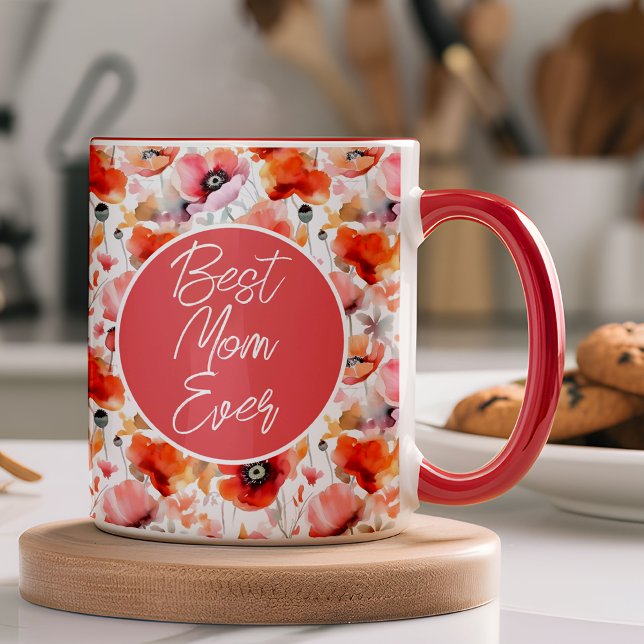 Best Mom Modern Poppy Pattern Photo Mug (Stylish, and made just for her, this mug brings a daily dose of love and smiles right to Mom.)