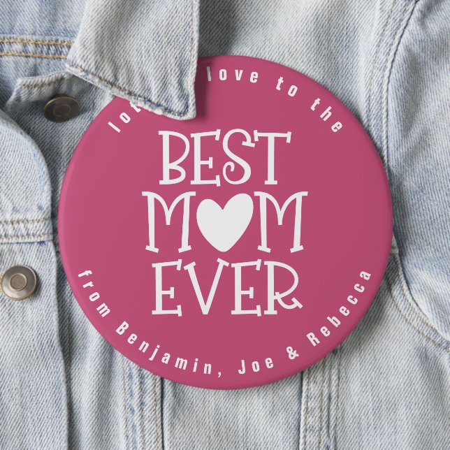 Best Mom Mom Ever Heart Names Berry Pink White Button (In Situ)