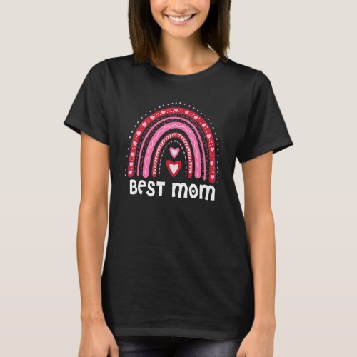 Best Mom Mommy Boho Rainbow Red Hearts Mothers Day T_Shirt