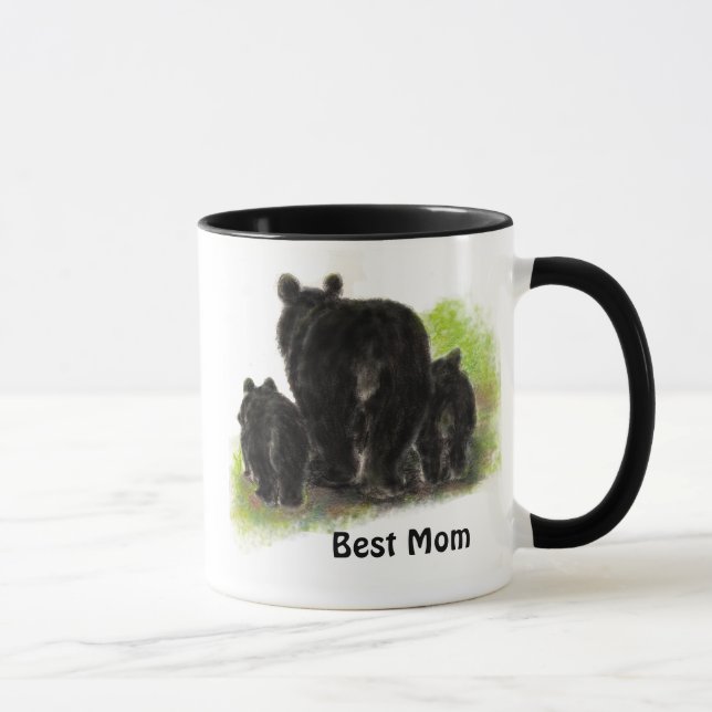 Best Mom , Mother, Cute, Black Bear Animal  Mug (Right)
