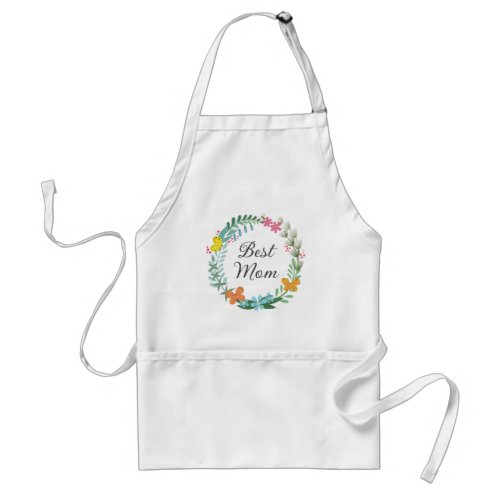 Best Mom Mother Floral Butterfly Greenery Wreath Adult Apron