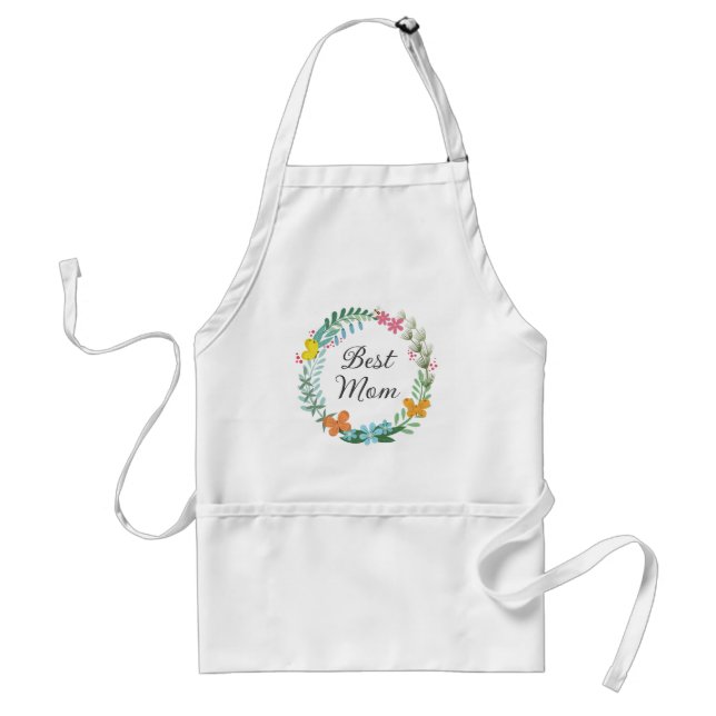 Best Mom Mother Floral Butterfly Greenery Wreath Adult Apron (Front)
