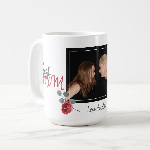 Best Mom Mothers Day Watercolor Floral Photo Coffee Mug