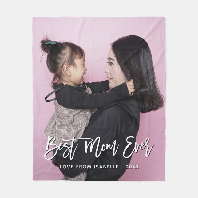 Best Mom Mother's Day Keepsake Personalized Photo Fleece Blanket (Front)