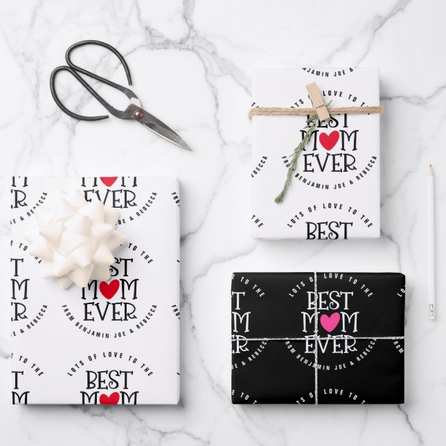 Best Mom Mum Ever Custom Black White Wrapping Paper Sheets (Front)