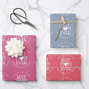 Best Mom Mum Ever Custom Dusty Blue Pink Coral Wrapping Paper Sheets