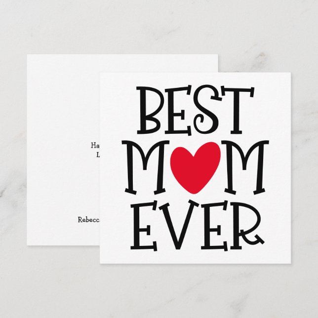 Best Mom Mum Ever Red Heart Black Text Holiday Card (Front/Back)