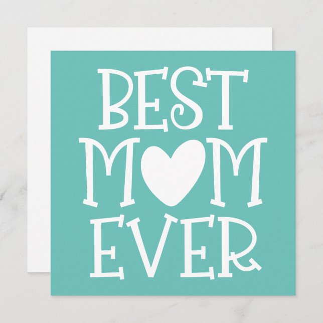 Best Mom Mum Ever Red Heart White Text Teal Holiday Card (Front/Back)