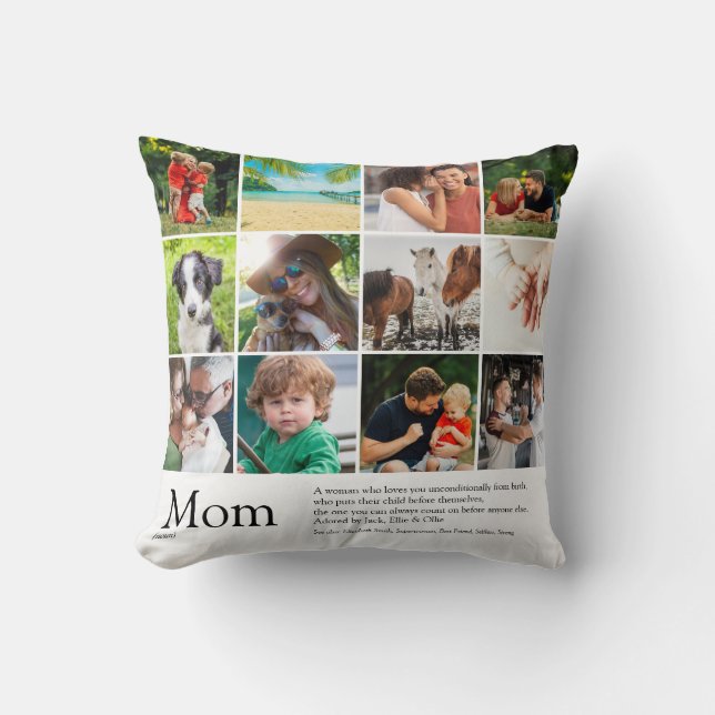 Best Mom, Mum, Mama Definition 12 Photo Collage Throw Pillow (Front)