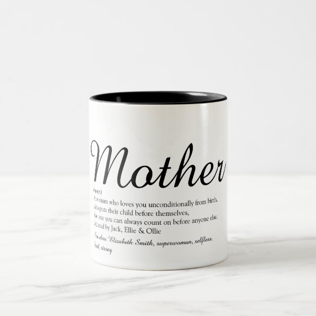 Best Mom, Mum, Mother Definition Modern Script Two-Tone Coffee Mug (Center)