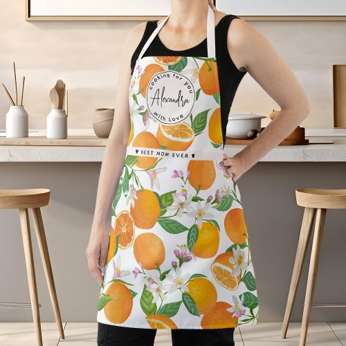 Best Mom Name Orange Citrus Pattern Watercolor  Apron