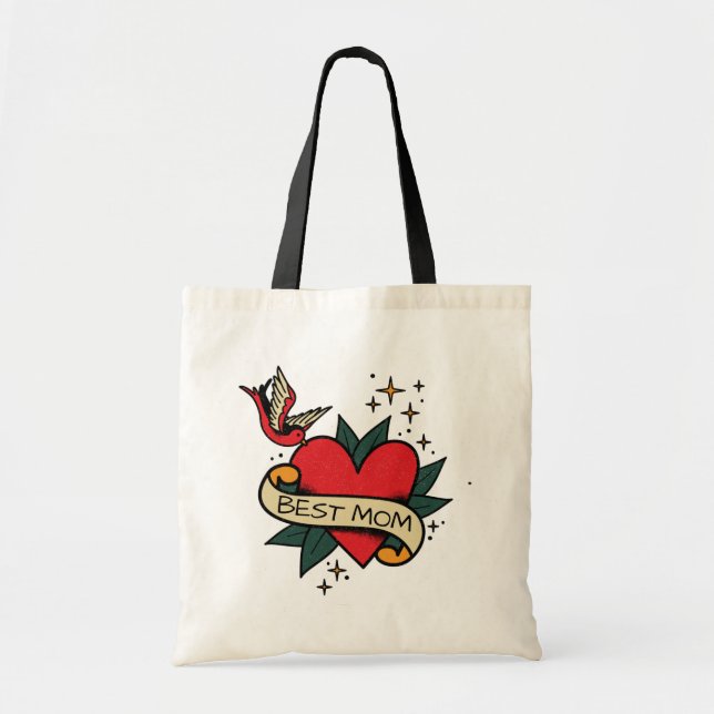 [ Best Mom ] old school heart tattoo Tote Bag (Front)