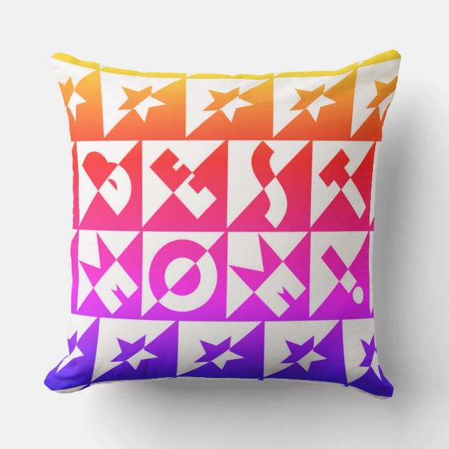 Best Mom Orange, Pink, Blue, Pattern and Stars Throw Pillow (Front)
