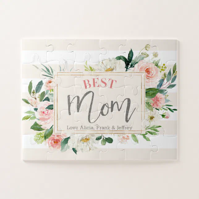 Best Mom Peach Floral Mothers Day Jigsaw Puzzle | Zazzle
