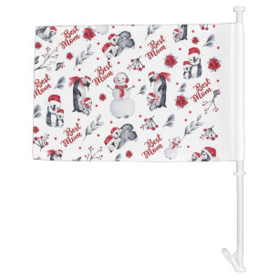 Best Mom Penguin Christmas pattern Car Flag