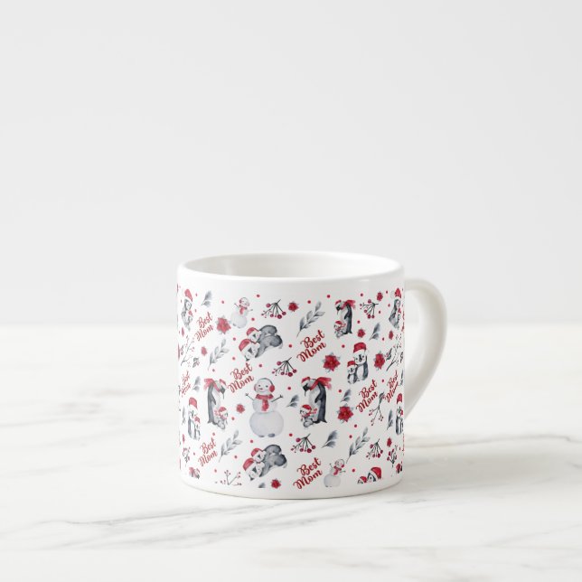 Best Mom Penguin Christmas pattern Espresso Cup (Front Right)