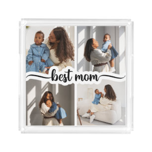 Best Mom Personalized 4 Photo Collage Acrylic Tray