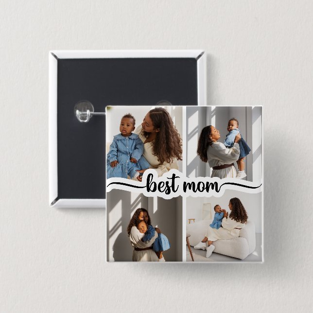 Best Mom Personalized 4 Photo Collage Button (Front & Back)