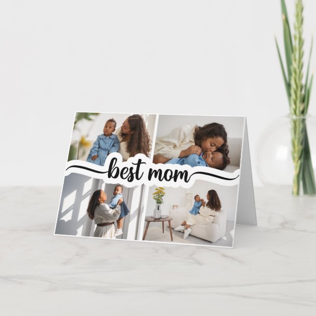 Best Mom Personalized 4 Photo Collage Card (Front)