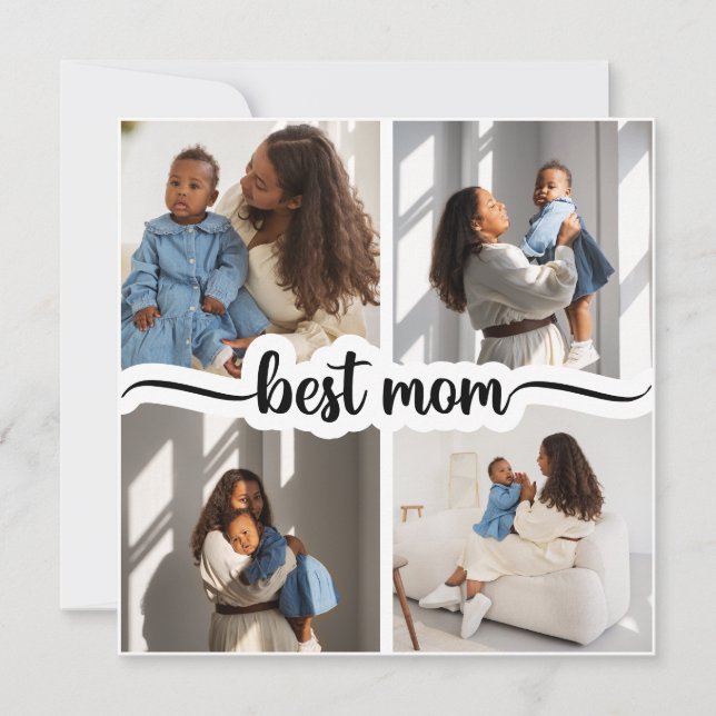 Best Mom Personalized 4 Photo Collage Card (Front)