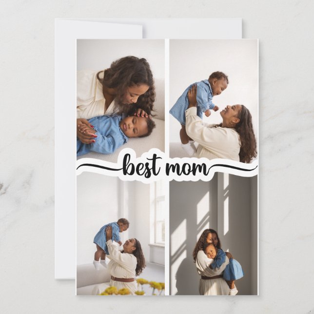 Best Mom Personalized 4 Photo Collage Card (Front)