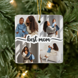 Best Mom Personalized 4 Photo Collage Ceramic Ornament