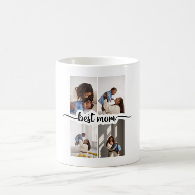 Best Mom Personalized 4 Photo Collage Coffee Mug (Center)