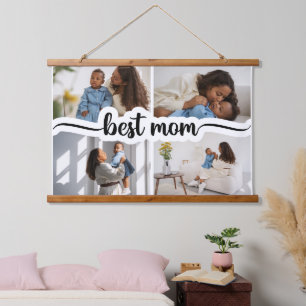 Best Mom Personalized 4 Photo Collage Hanging Tapestry