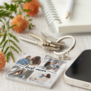 Best Mom Personalized 4 Photo Collage Keychain
