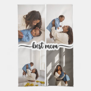 Best Mom Personalized 4 Photo Collage Kitchen Towel