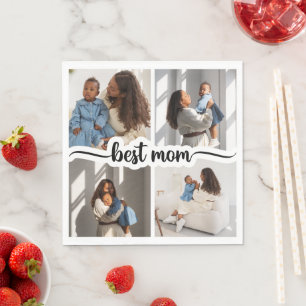 Best Mom Personalized 4 Photo Collage Napkins