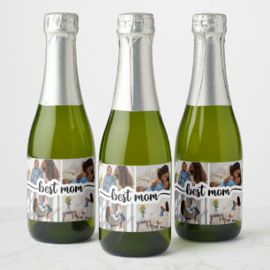 Best Mom Personalized 4 Photo Collage Sparkling Wine Label