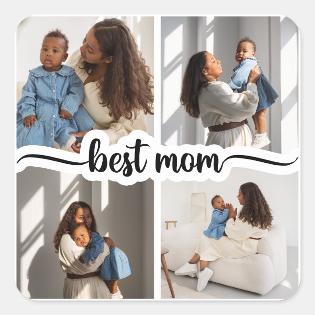 Best Mom Personalized 4 Photo Collage Square Sticker (Front)