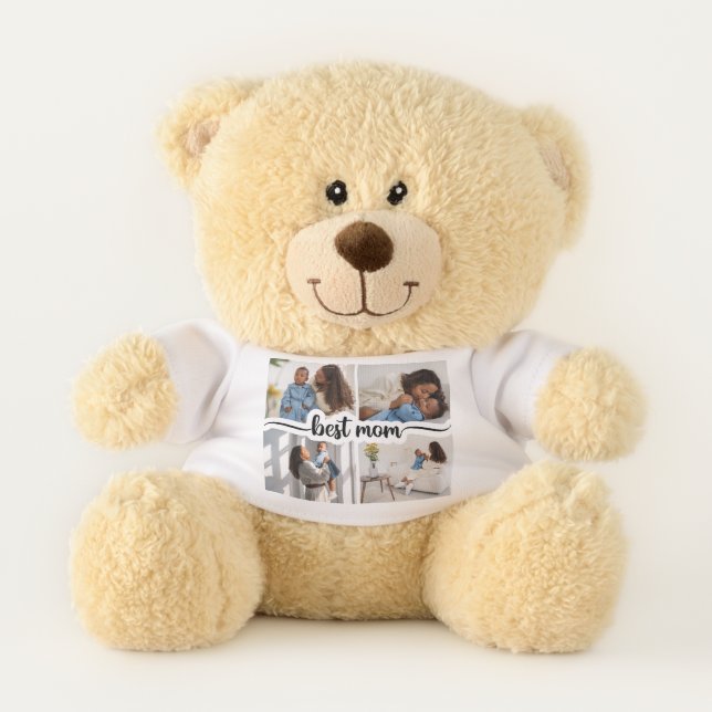 Best Mom Personalized 4 Photo Collage Teddy Bear (Front)