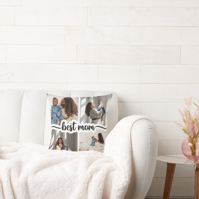 Best Mom Personalized 4 Photo Collage Throw Pillow (Couch)
