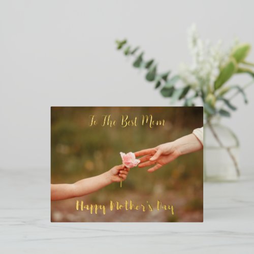 Best Mom Photo Brushed Lettered Mothers Day Foil Holiday Postcard