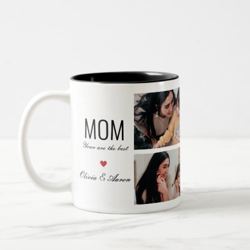 Best Mom Photo Collage 4 Photos And Custom Names Two_Tone Coffee Mug
